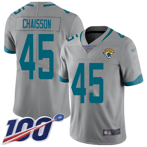 Men Nike Jacksonville Jaguars 45 KLavon Chaisson Silver Stitched NFL Limited Inverted Legend 100th Season Jersey